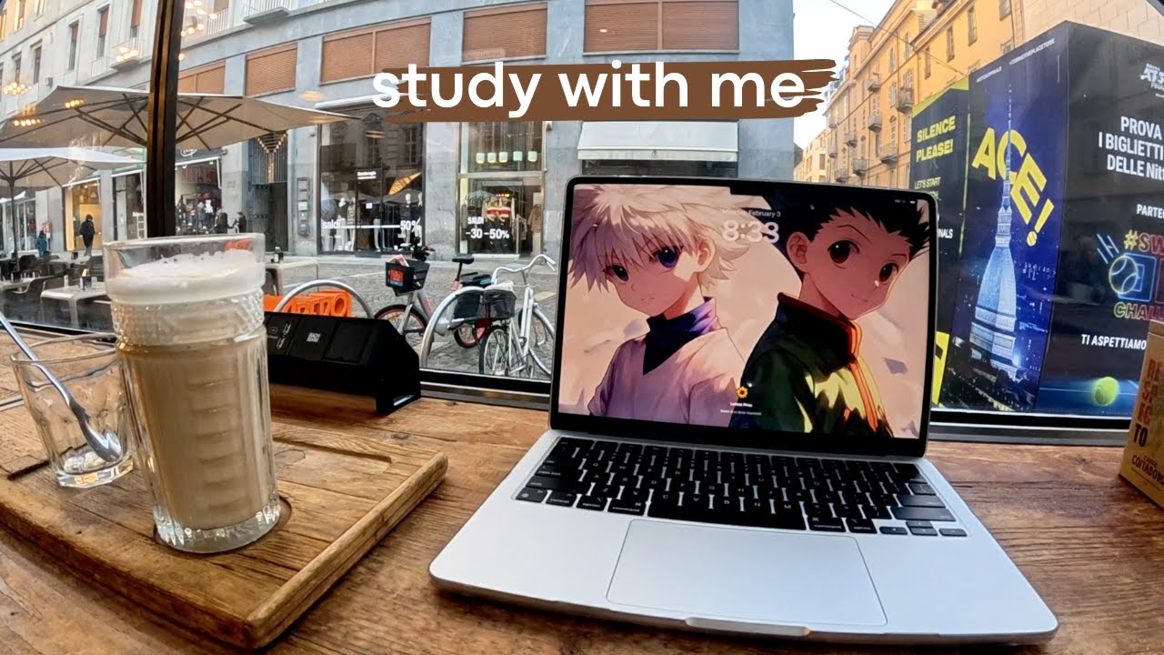 STUDY WITH ME | 1-hour, coffee shop in Torino (Italy), with background noise ☕, no break