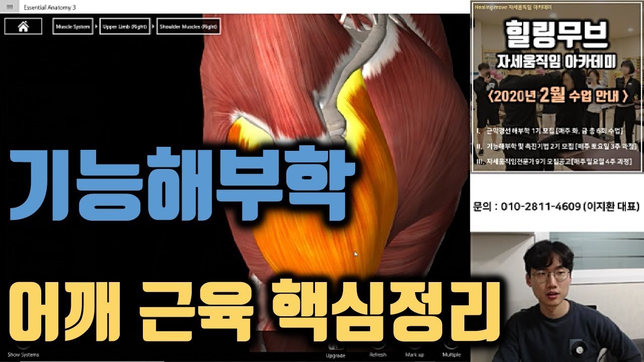 1-2. [3D해부학 어플] 어깨근육 핵심정리 [10분 요약] | 기능해부학 및 촉진기법 |힐링무브 |essential anatomy