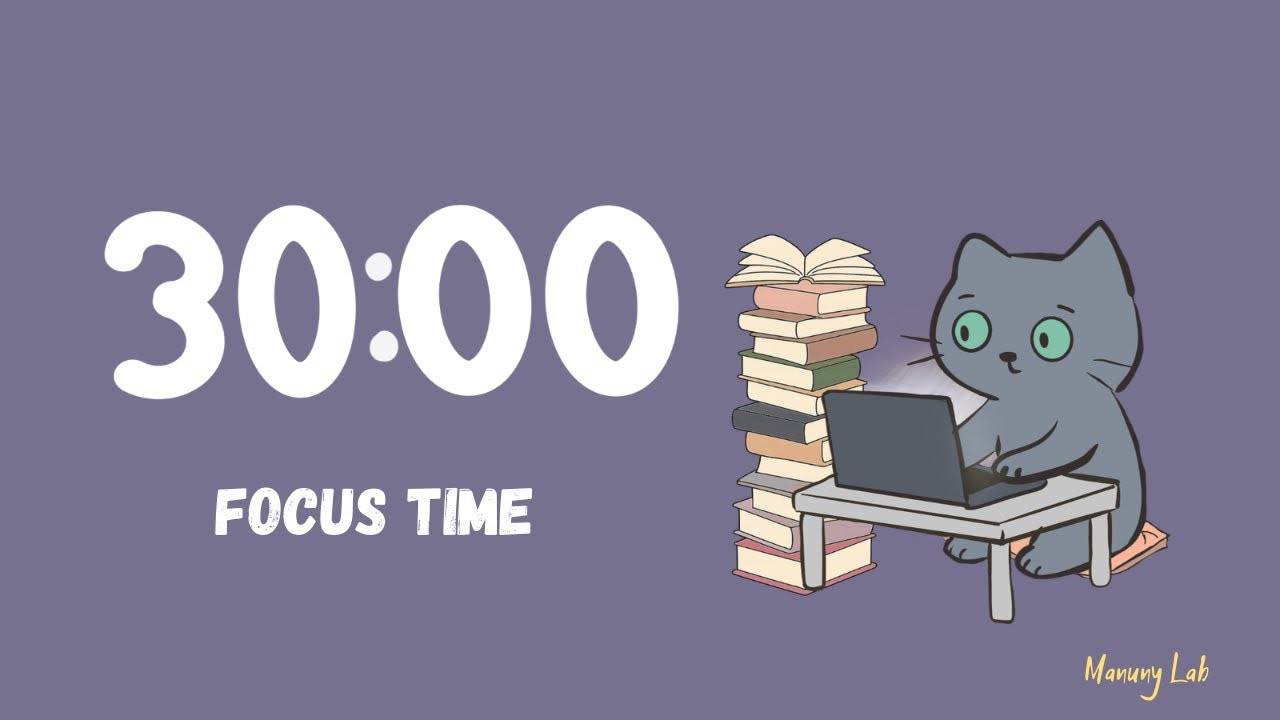 30/10 Pomodoro, Soft Clock Ticking No Music, Cozy Cat Desk 