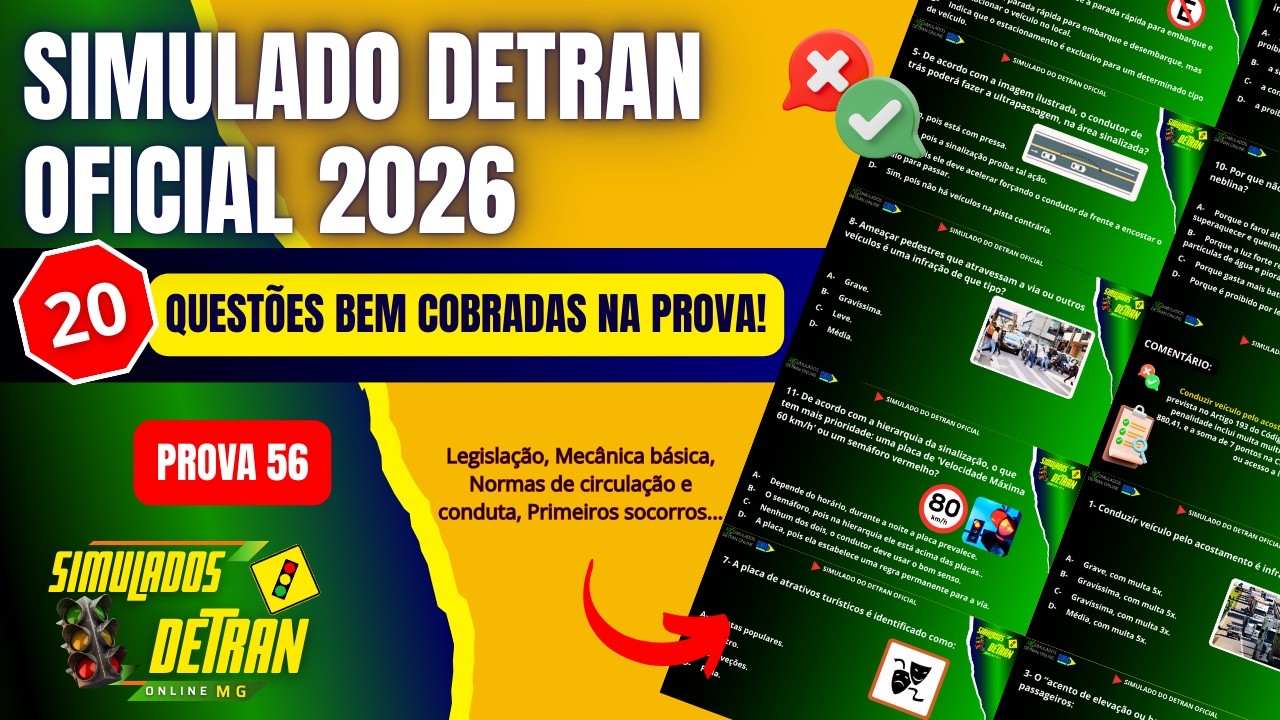 SIMULADO DETRAN 2026: Questões da Prova do Detran - Simulado CNH do Brasil #simuladodetran2026