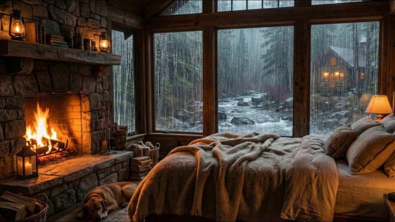 🌧️A warm fireplace and the constant sound of rain create a relaxing atmosphere
