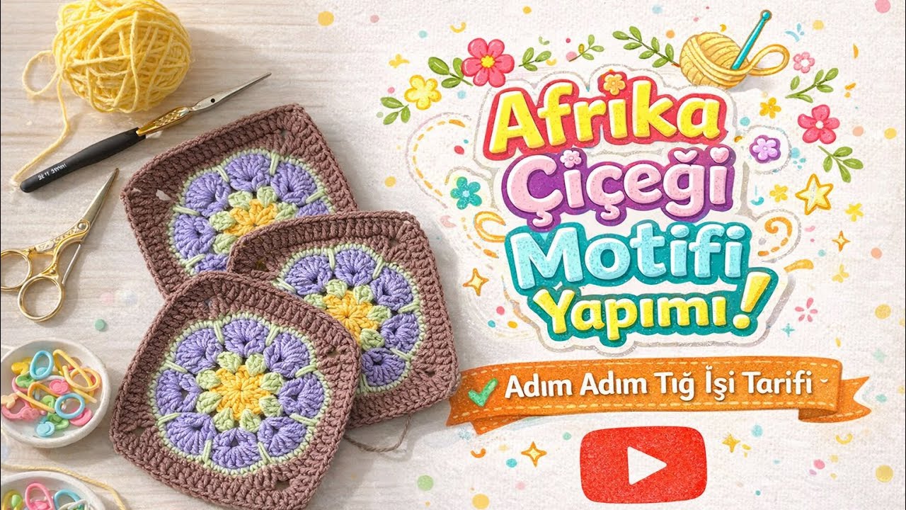 Afrika Çiçeği Motif Yapımı | Adım Adım Tığ İşi Anlatım