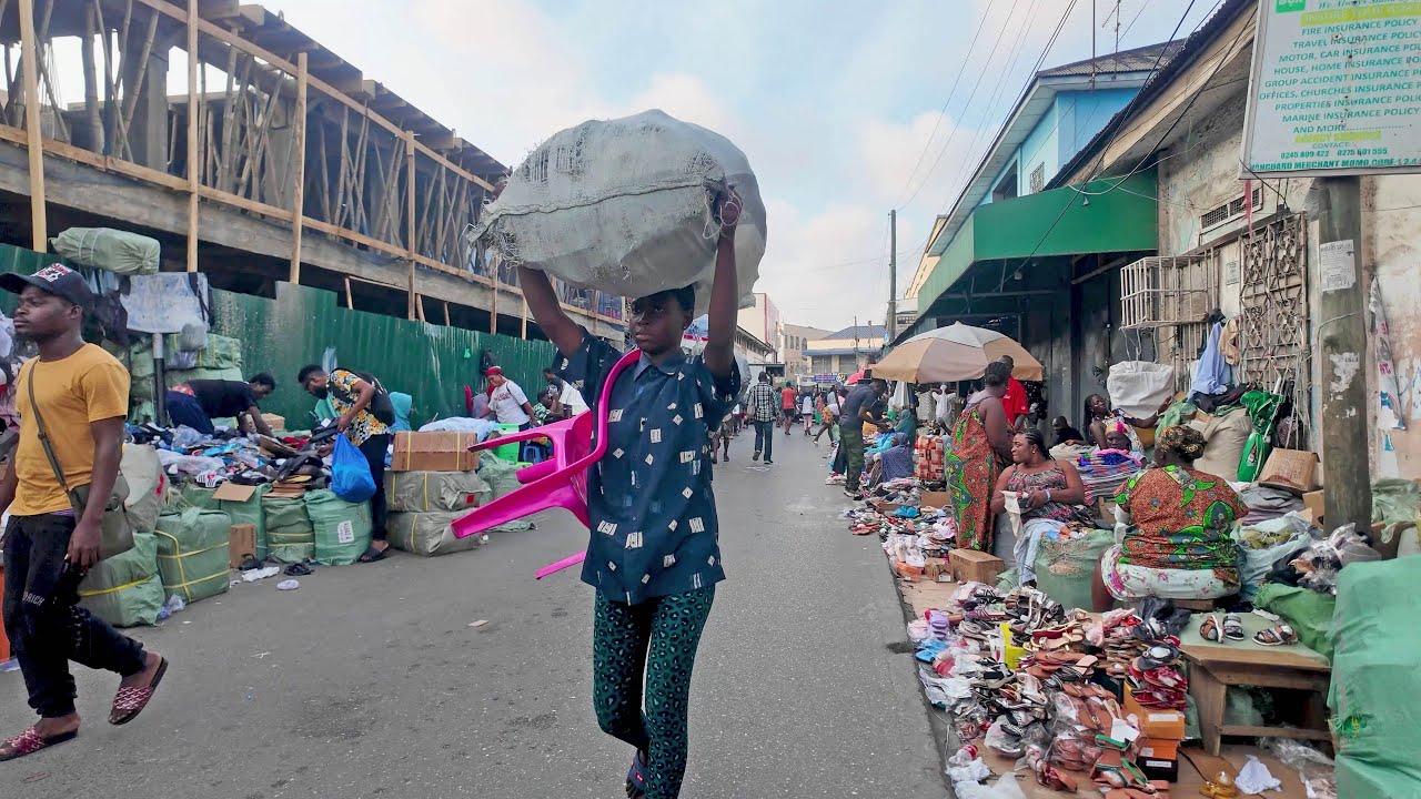 WALK IN FAMOUS MARKET IN GHANA ACCRA, AFRICA