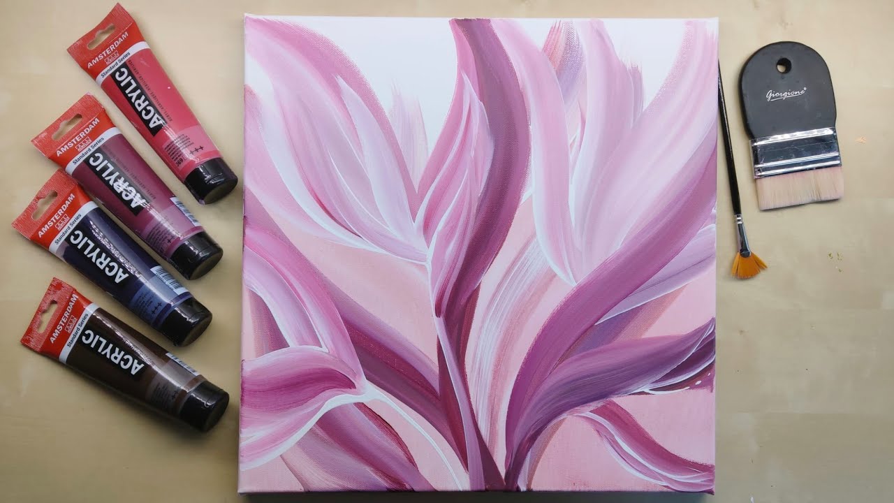 (Full version) How to Paint ABSTRACT PINK Leaves | Acrylic Painting for Beginners | Time-lapse | #82