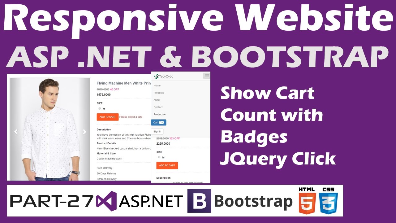 Responsive Website-ASP.NET&Bootstrap-Part 27-Online Shopping Site-Cart Count-Badges-JQuery Click