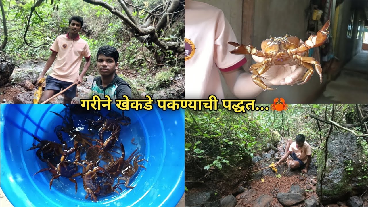 व्हाळात गरवून खेकडे पकडण्याची धमाल 🦀 | गांडूळ लावून पकडले मोठे खेकडे....