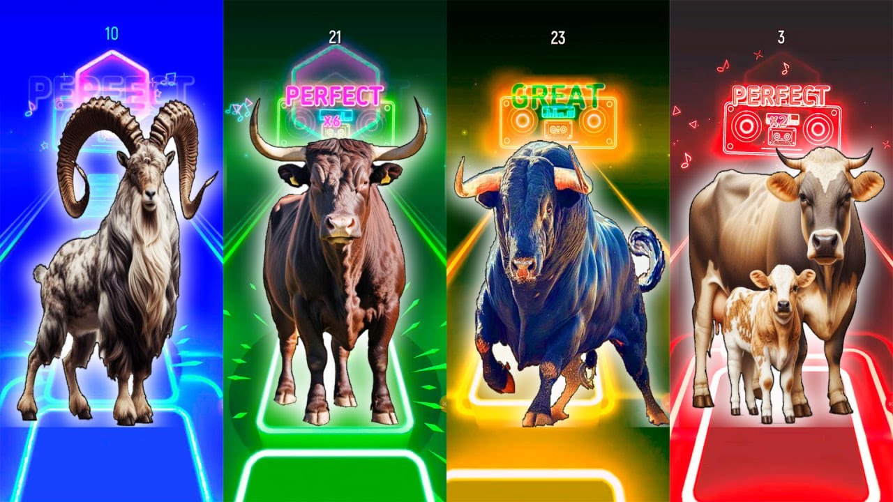 GOAT vs BULL vs OX vs COW | Tiles Hop Challenge