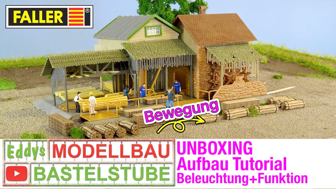 Aufbau Tutorial, H0 Faller Rarität, ein Sägewerk von 1949, mit Funktion und LED, Eddys Modellbau