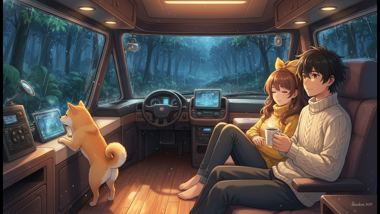 Stormy Night Sanctuary: Self-driving RV Trip | Ghibli ASMR