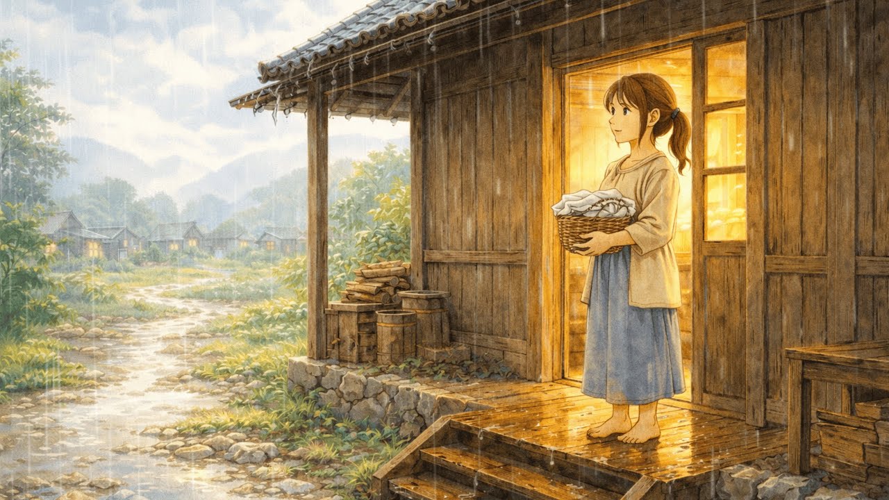 A Rainy Village Day from Morning to Night | Ghibli-Inspired Cozy Animation ASMR