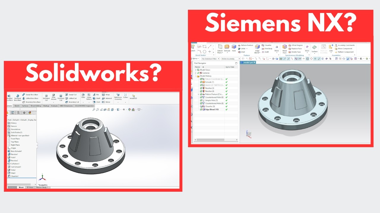 Siemens NX vs SolidWorks | Modeling the same Cone Part Step by Step (CAD Comparison Tutorial)