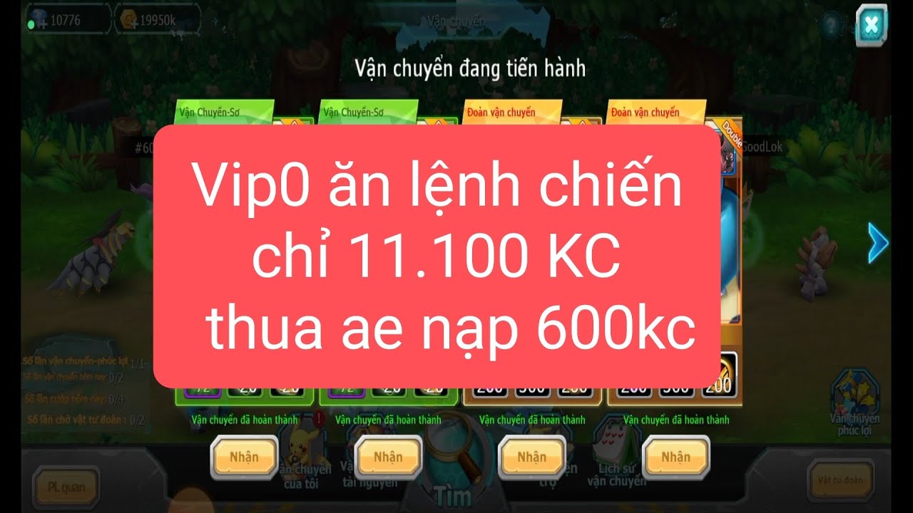 Poke Đại Chiến Mẹo ăn Lệnh Chiến cho Vip0 chỉ 11.100 kim cương❤❤ thua các ae nạp 600kc🥰