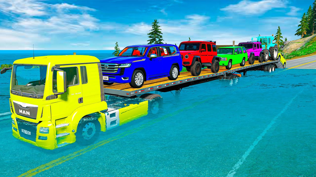 Flatbed Truck McQueen | Transportation with Truck - Pothole vs Car | BeamNG.Drive Gameplay #37