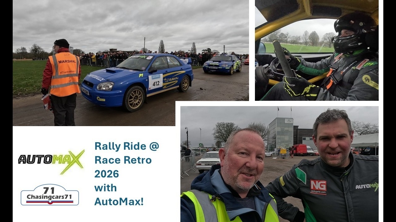 Awesome rally ride in Subaru Impreza with AutoMax at Race Retro 2026 including rally chat! 
