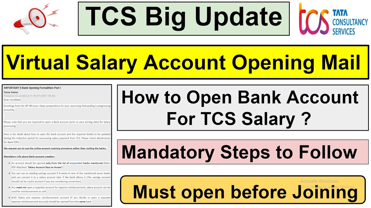 TCS Bank Account Opening Mail | TCS Virtual  Salary Account Opening |  Bank Account #tcs #trending