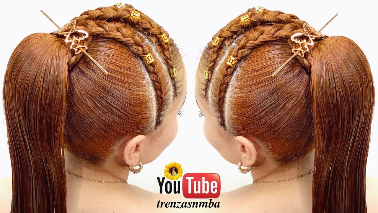 hermoso peinado en trenza y cola alta fácil ❤️, peinado para niñas