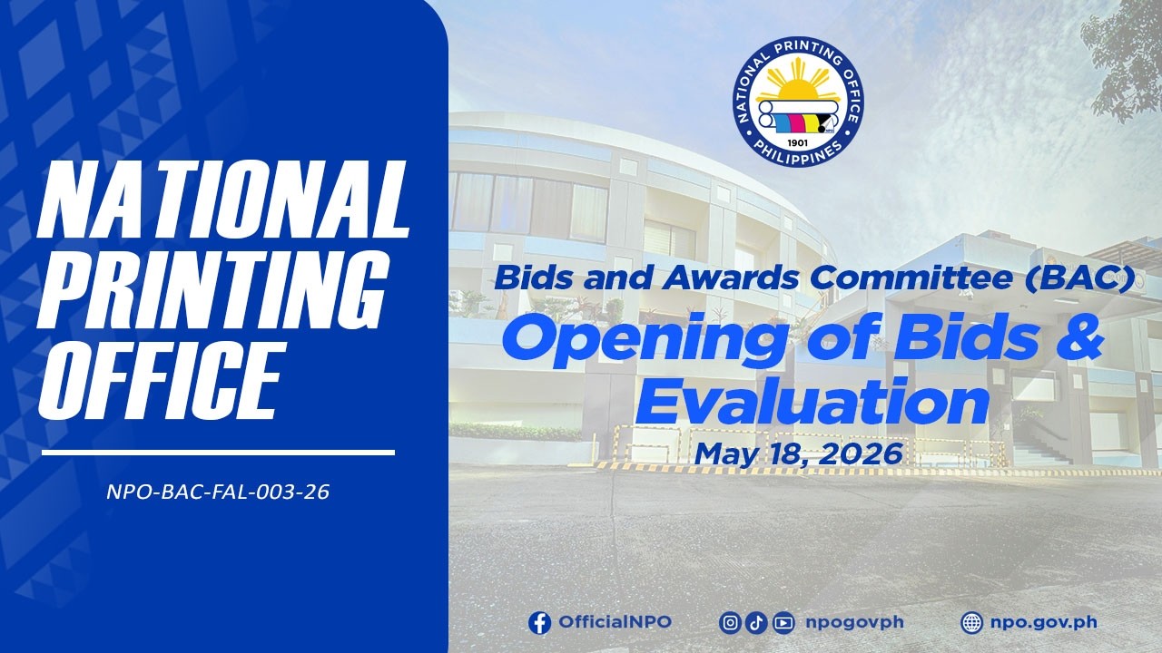Opening of Bids and Bid Evaluation: Lease of One (1) Lot Various Printing Machines
