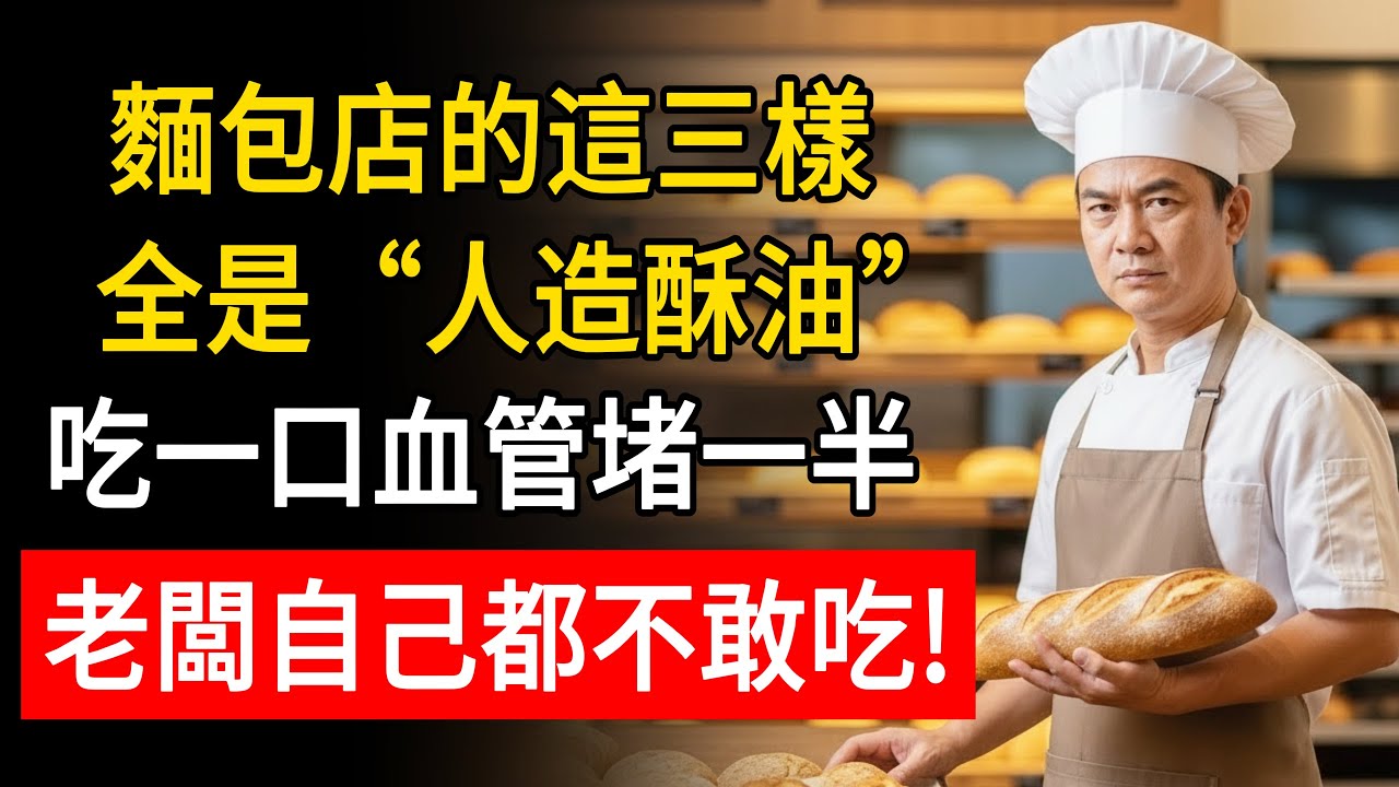 麵包店這“3種麵包”含油量最高！老闆自己都不吃，全是“反式脂肪”和“人造酥油”，吃一口血管堵一半，快告訴家裏老人！#食安 #健康 #養生 #中老年生活 #麵包