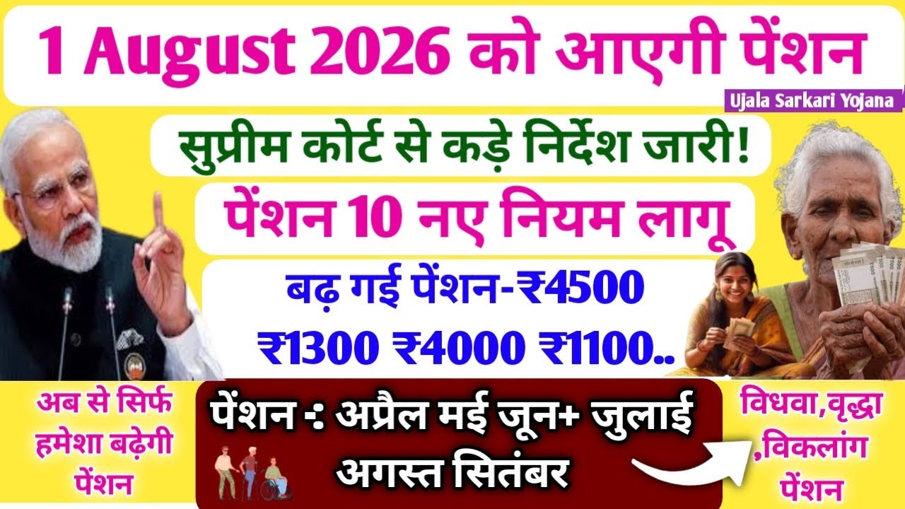 Pension Increased to ₹4500, ₹1300, ₹4000 from August 1, 2026 | April May June | July August Septe...