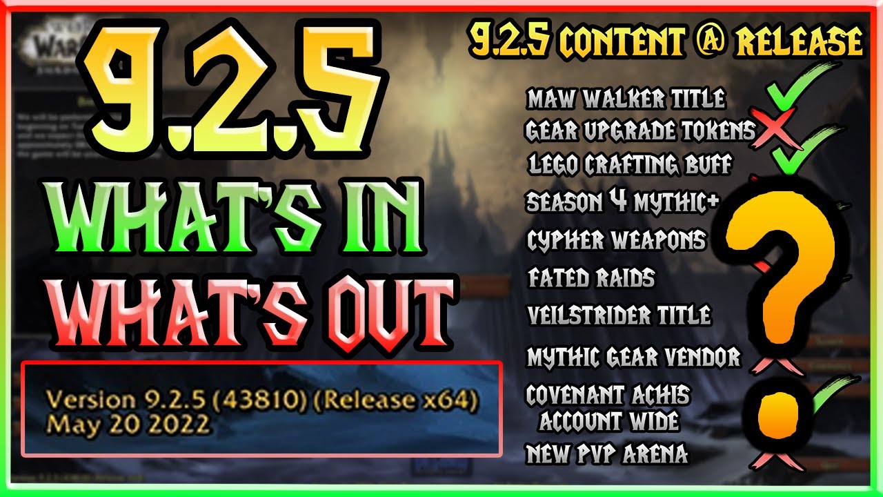 Patch 9.2.5 OUT SOON! - What will be available and what will NOT @ Release?