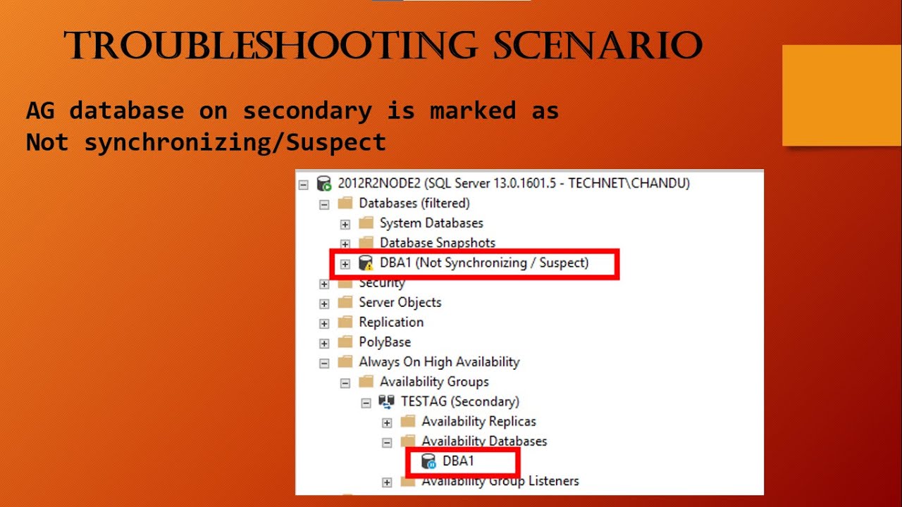 Database is in Not Synchronizing/Suspect on the secondary server