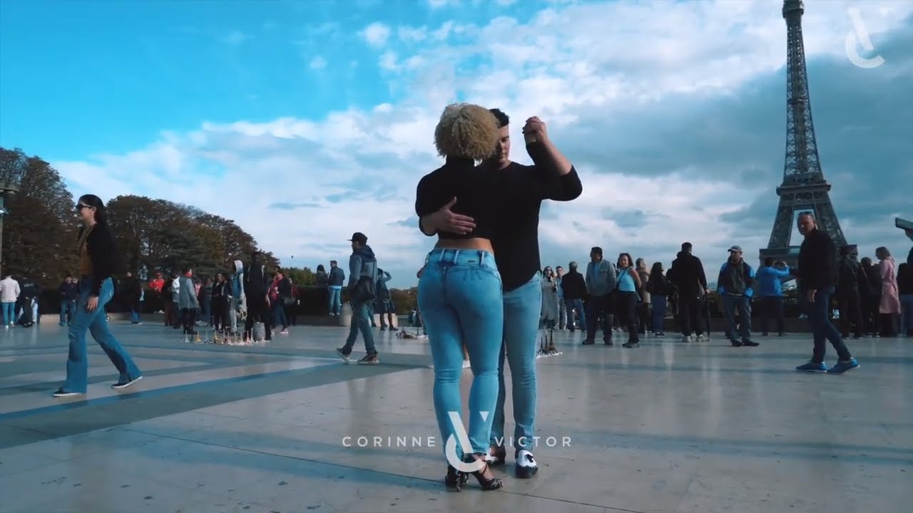 Bachata at Eiffel Tower in Paris with Corinne and Victor