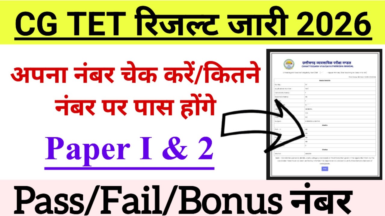 CG TET Result 2026 | CG TET Result Kaise Check Kare | CGTET Passing Marks 2026 (Gen/ST/SC/OBC)