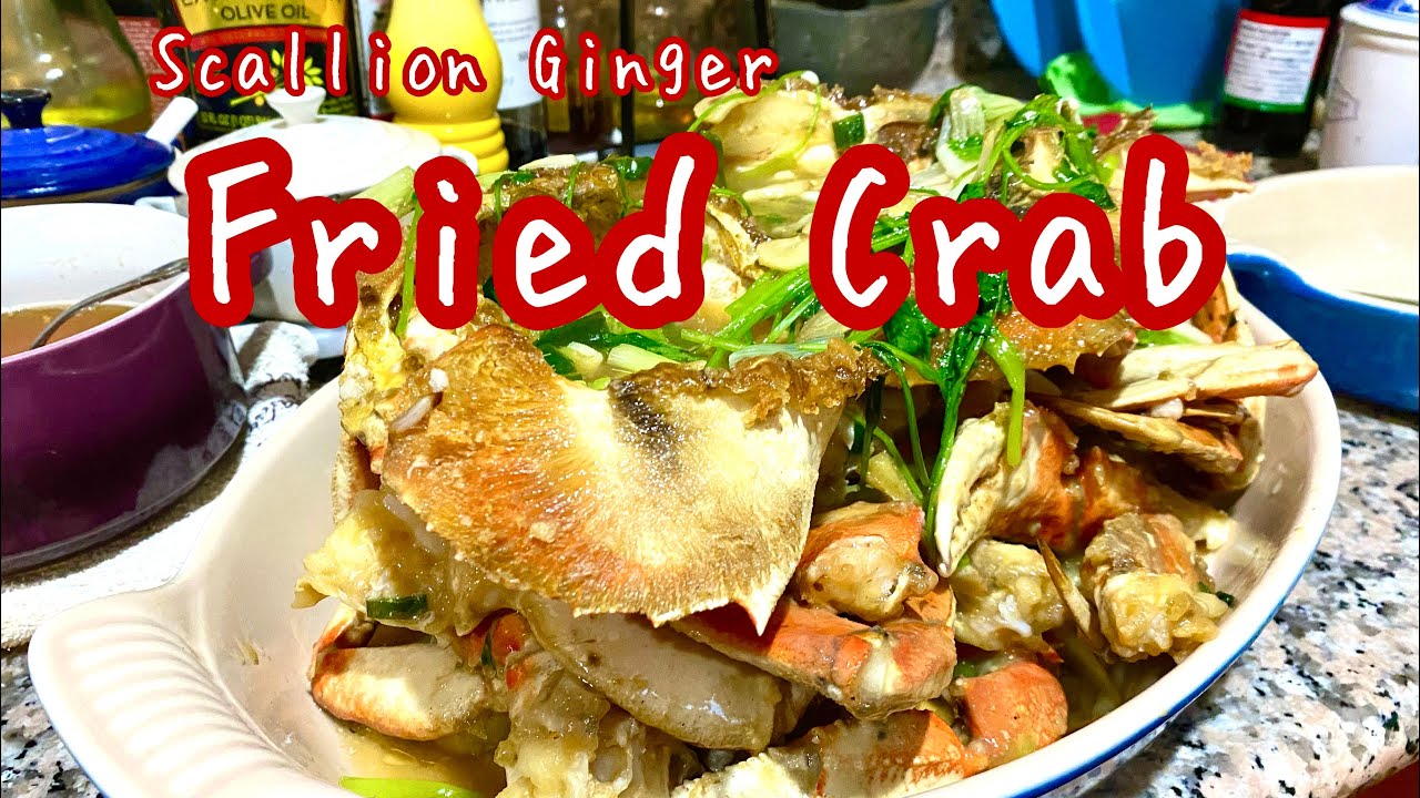 Authentic Cantonese-style fried crab with scallion and ginger