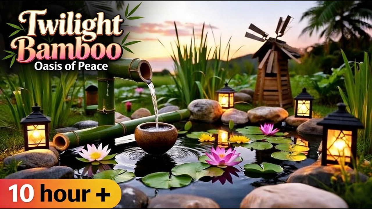 Peaceful Bamboo Pond at Dusk 🌿 10 Hours+ Soothing Water Sounds for Insomnia & Stress Relief
