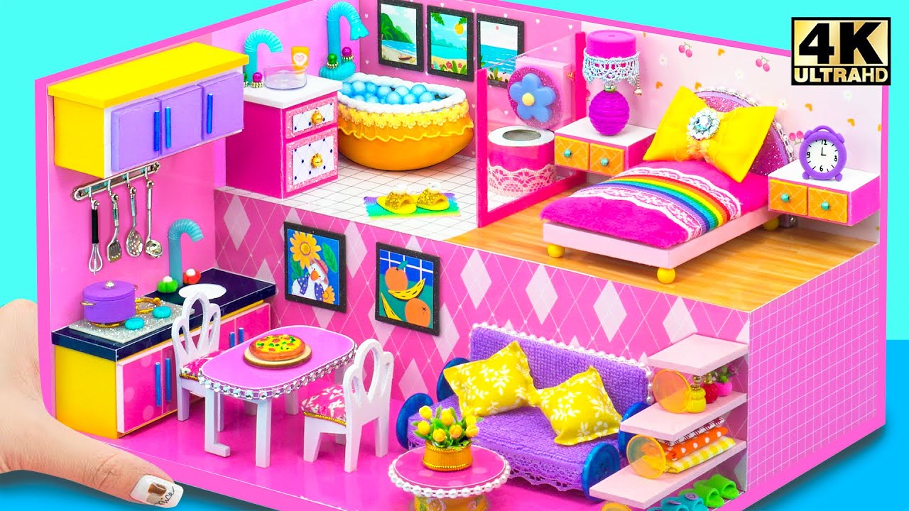 (Fancy) Make Pink Modern House with 4 Rooms for Granddaughter from Cardboard ❤️ DIY Miniature House
