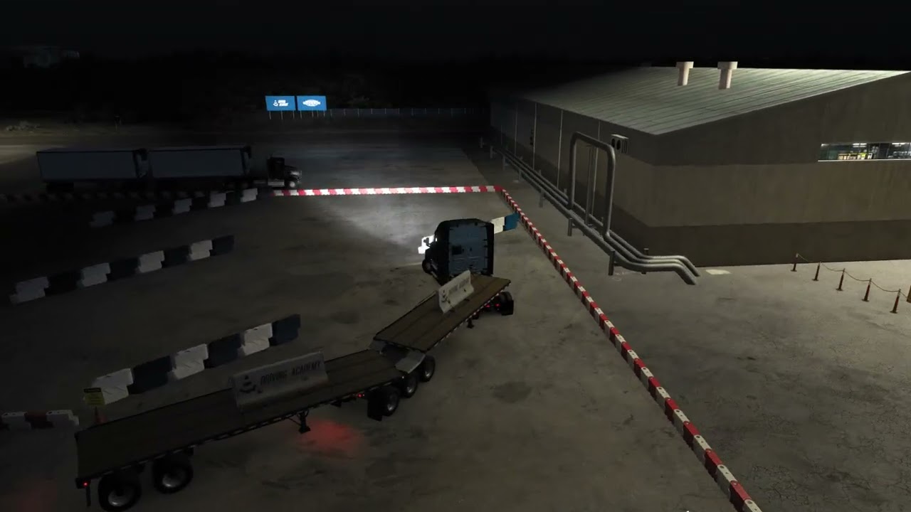 ATS  driving academic Double Trailer Handling3-1 Through the Slaloms at Night