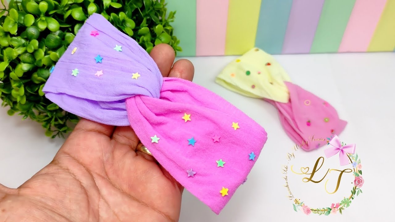 Turbante de meia de Seda enfeitadinho com mini Apliques. #diy #ribbon . Dicas para iniciantes.