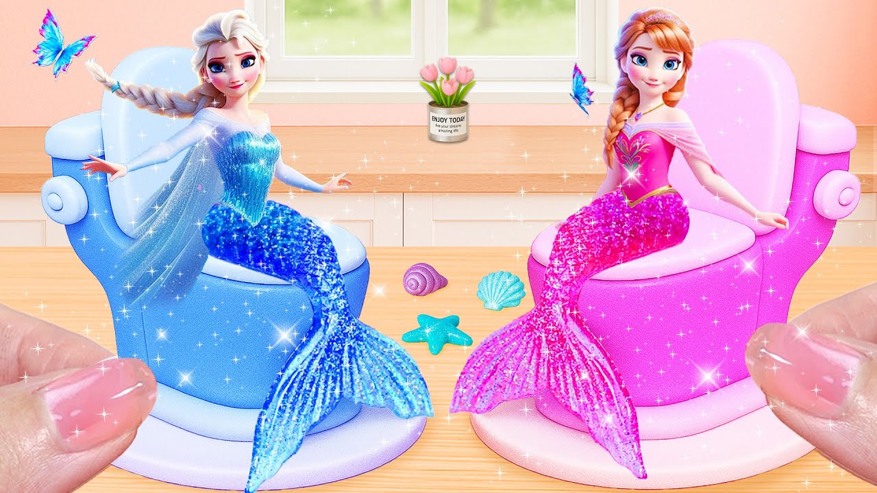 Elsa & Anna Mermaid Tail Cake Decoration 💙💖 | Sparkly Mermaid Cake Challenge | Lily Little Cake