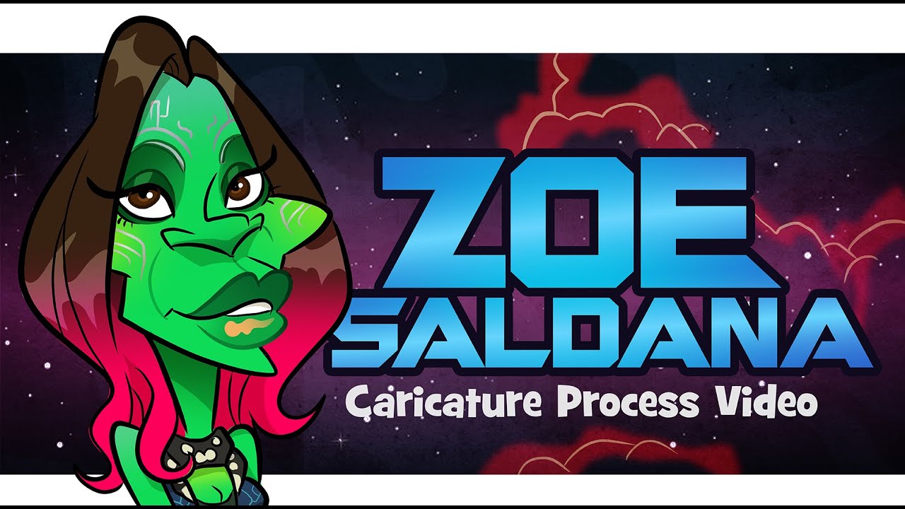 Zoe Saldana (Gamora) Caricature art drawing process tutorial