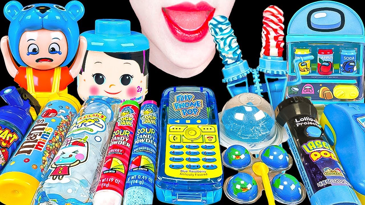 ASMR BLUE CANDY💙파란색 디저트 Lego Candy, Flip Pop, Sour spray 레고 핸드폰 스프레이 캔디 먹방 EATING MUKBANG