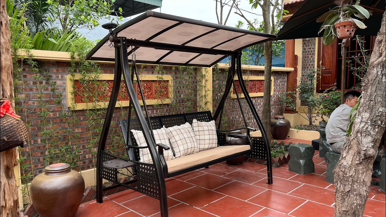 Xích đu nhôm đúc xích đu sân vườn ngoài trời ba người ngồi bàn giao tại Hà Nam 0938540921