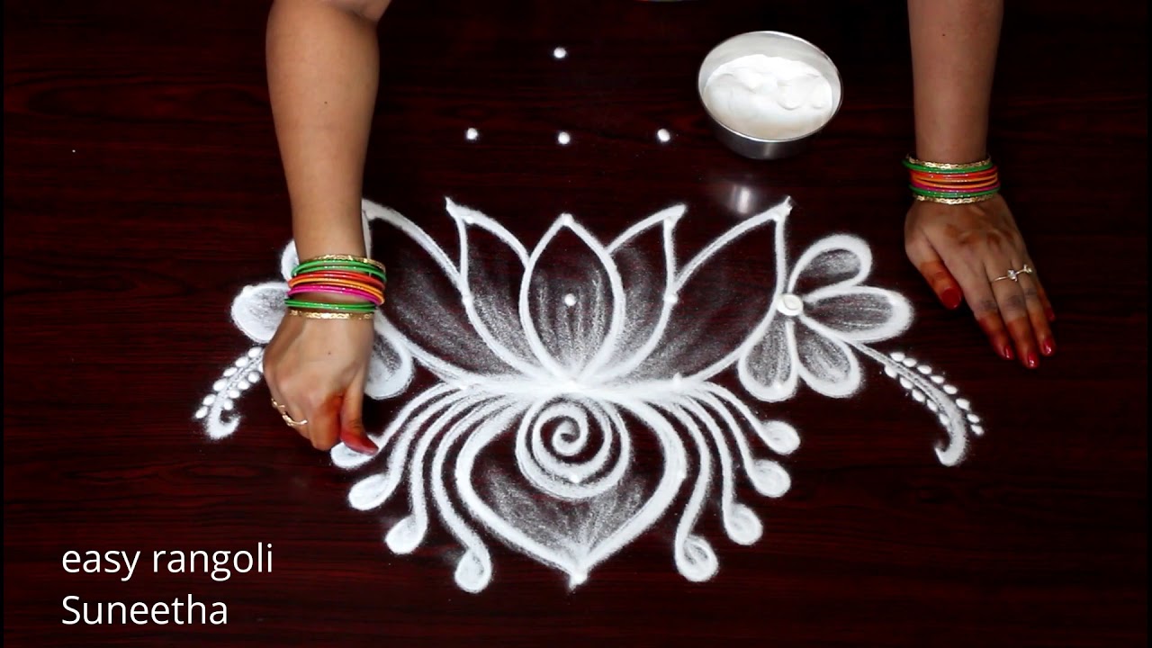 Traditional Lotus flower rangoli muggulu || Beautiful rangoli & kolam designs by Suneetha