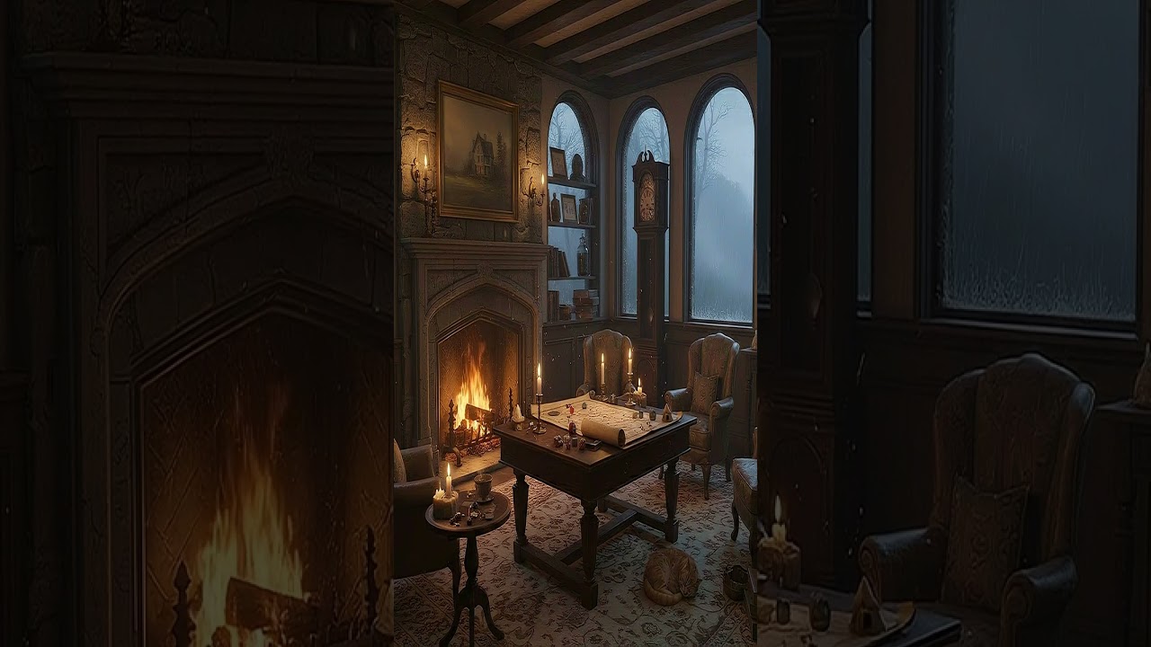 Cozy Manor Fireplace Ambience for Spooky Board Game Night (4K) 