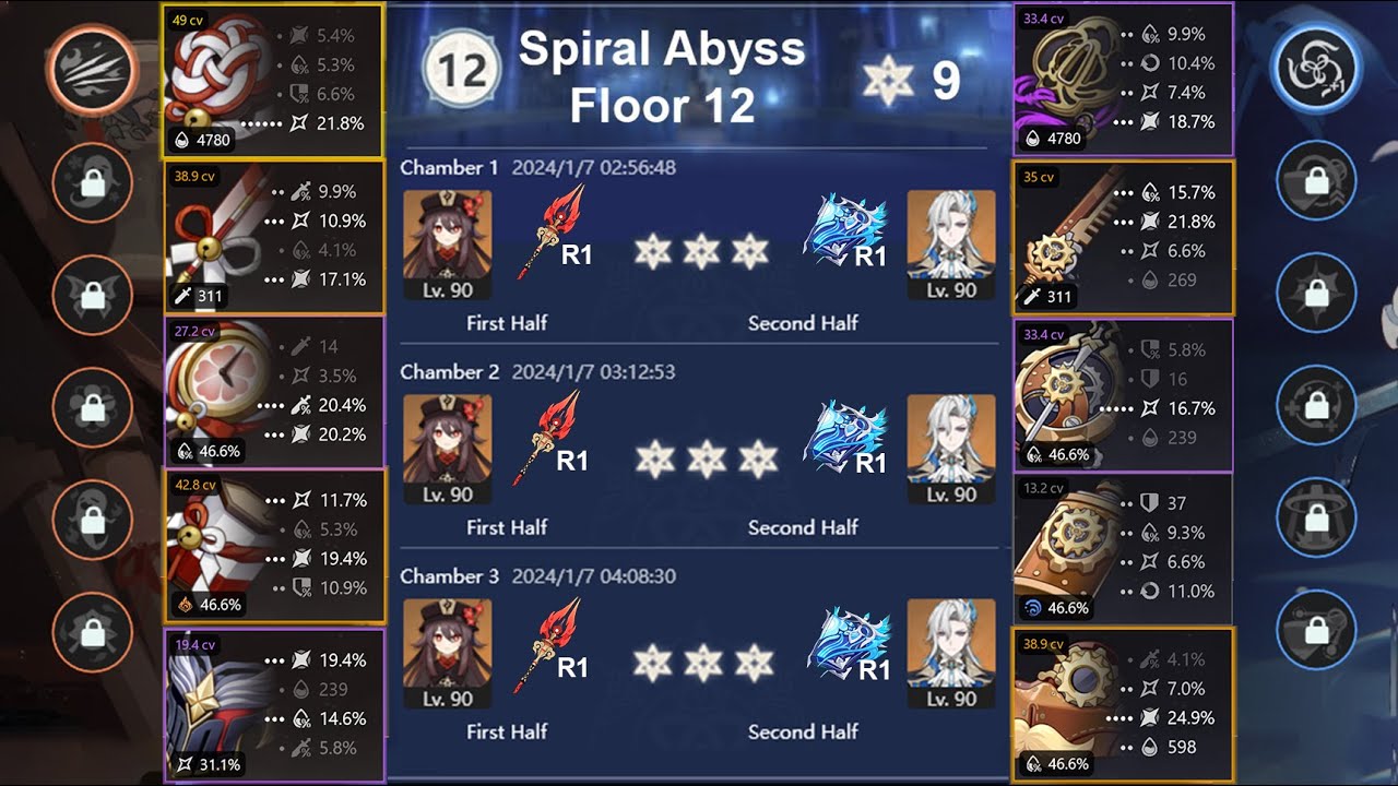 【4.3 Spiral Abyss Floor 12 Solo】 C1 Hu Tao + C1 Neuv 9★