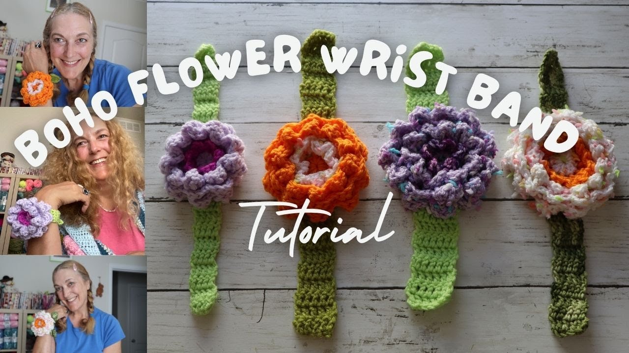 Boho Chic Crochet Flower Wrist Band - Step-by-step Tutorial! - Boho Crochet Flower