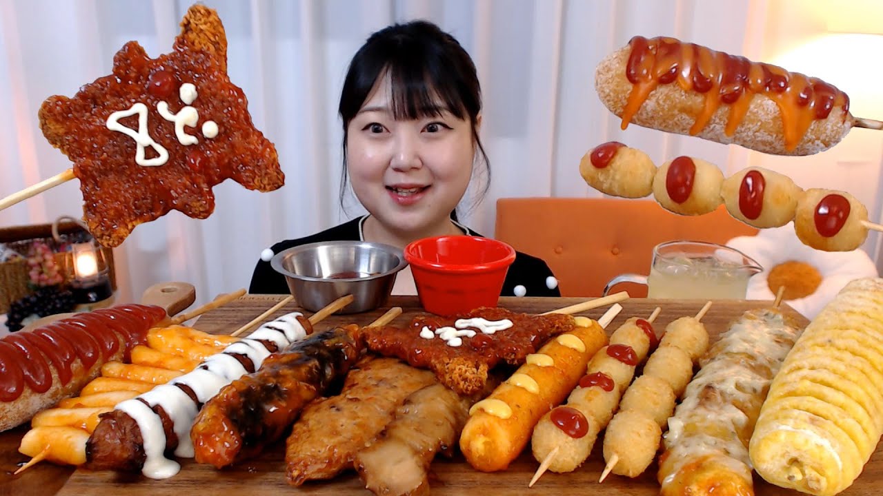 여러가지 꼬치 피카츄 핫도그 닭꼬치 소세지 김말이 떡꼬치 먹방 K-꼬치 Korean street food mukbang
