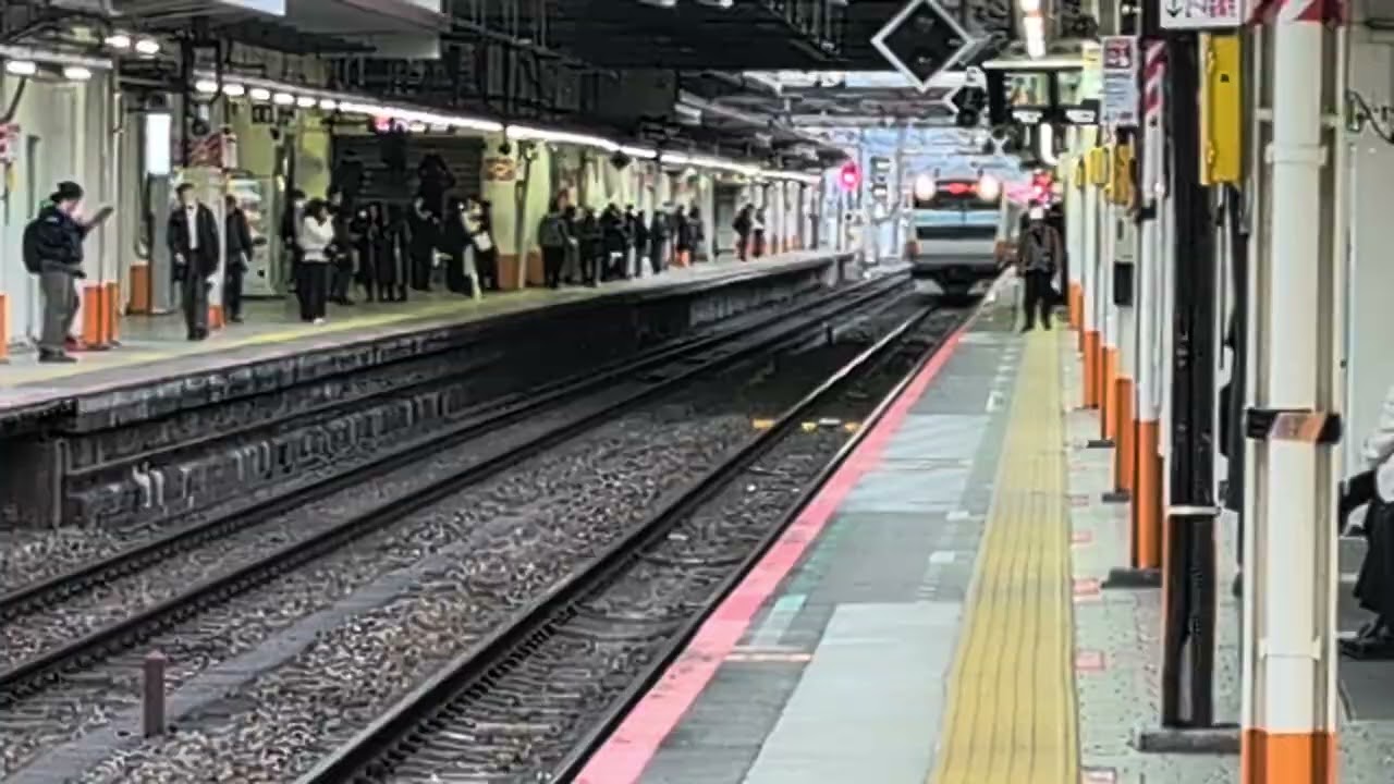 JR東日本E233系0番代H48編成が当駅止まりとして八王子駅3番線に到着するシーン（1507H)2026/03/10