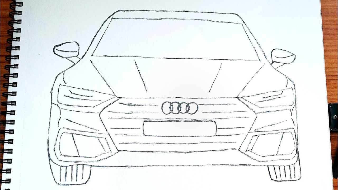 Audi Car Front View Drawing | Easy Car Drawing for Beginners Step by Step