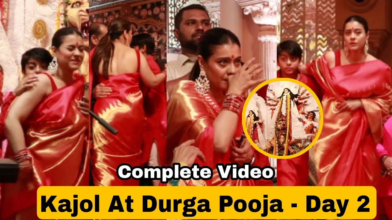 Kajol Looking Absolutely Gorgeous In Red Saare At Durga Pooja 2022 | North Bombay Durga Puja 2022