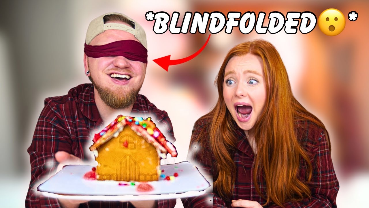 Blindfolded Gingerbread House Competition...YOU Decide Who Wins!