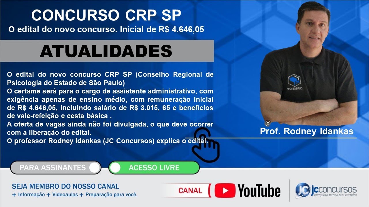 Concurso CRP SP: conheça o que cai na prova, salário de R$ 4,6 mil (só nível médio)