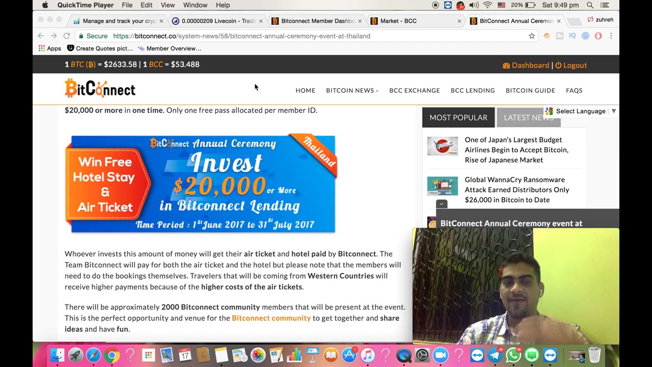 Bitconnect Lending Investment of $20,000 to qualify for 1st Bitconnect annual ceremony in Thailand