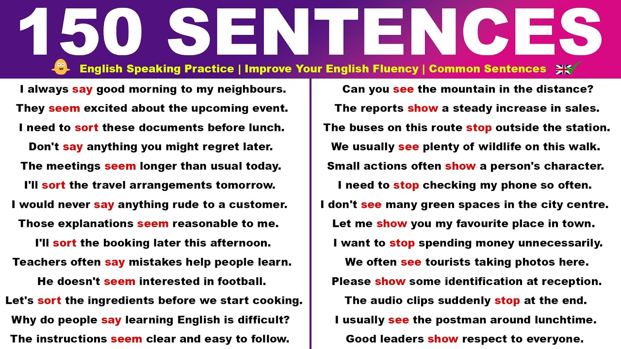 Say, See, Seem, Show, Sort, Stop - 150 Common English Sentences | Speak English