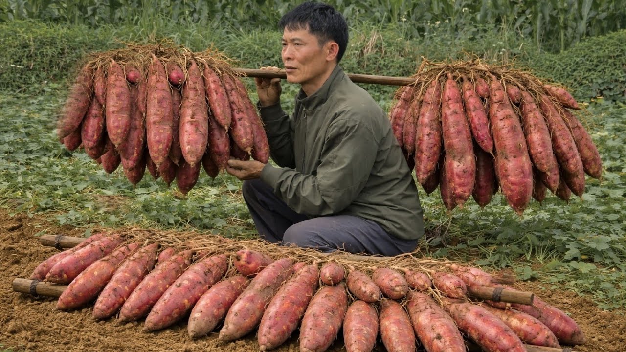 Massive Sweet Potato Harvest &ndash; Goes to the Market to sell | garden & Cooking | Solo Survival