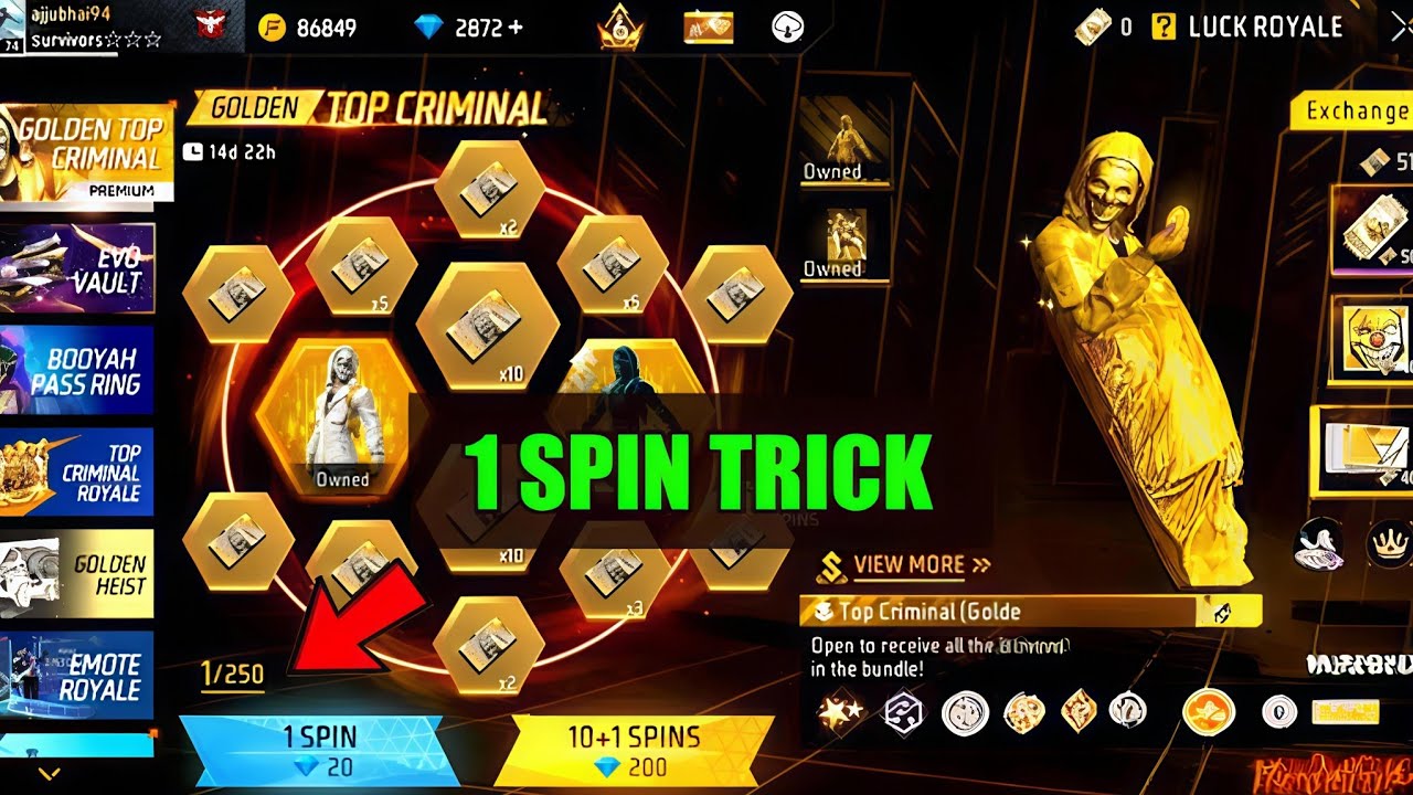 New Criminal Ring Event Free Fire | Golden Top Criminal Bundle Spin | Free Fire New Event 😱